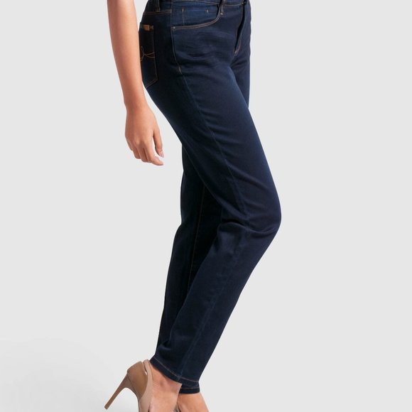 OLGYN Women Stretch Dark Blue Denim Pant Slim Fit - Picture 3 of 5